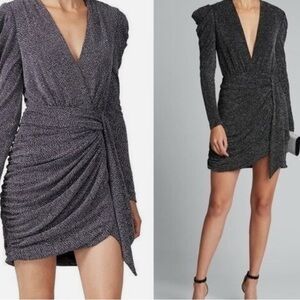 Jonathan Simkhai Glitter Jersey V-Neck Long-Sleeve Wrap Dress - Size 16